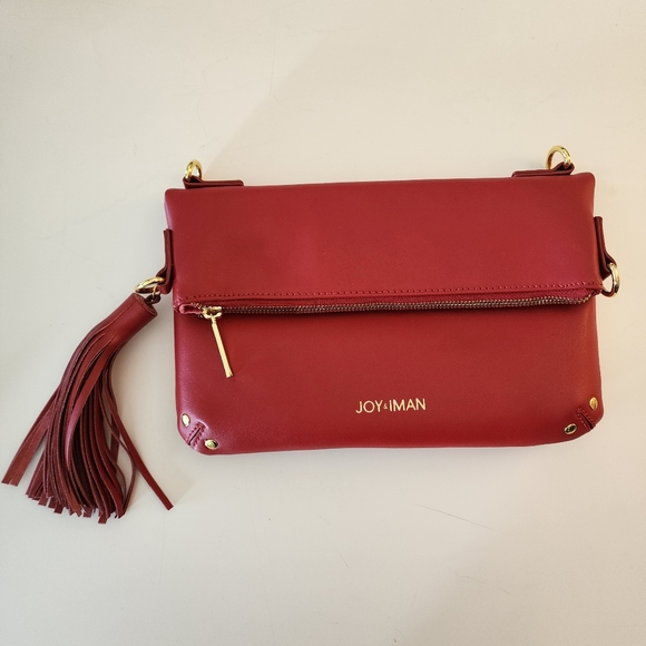 Joy & Iman Handbags - JOY & IMAN Red Genuine Leather Clutch Tassel Detail EUC